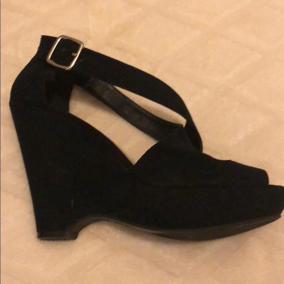 Black Suede Nine West Criss Cross Wedges - Picture 5 of 5